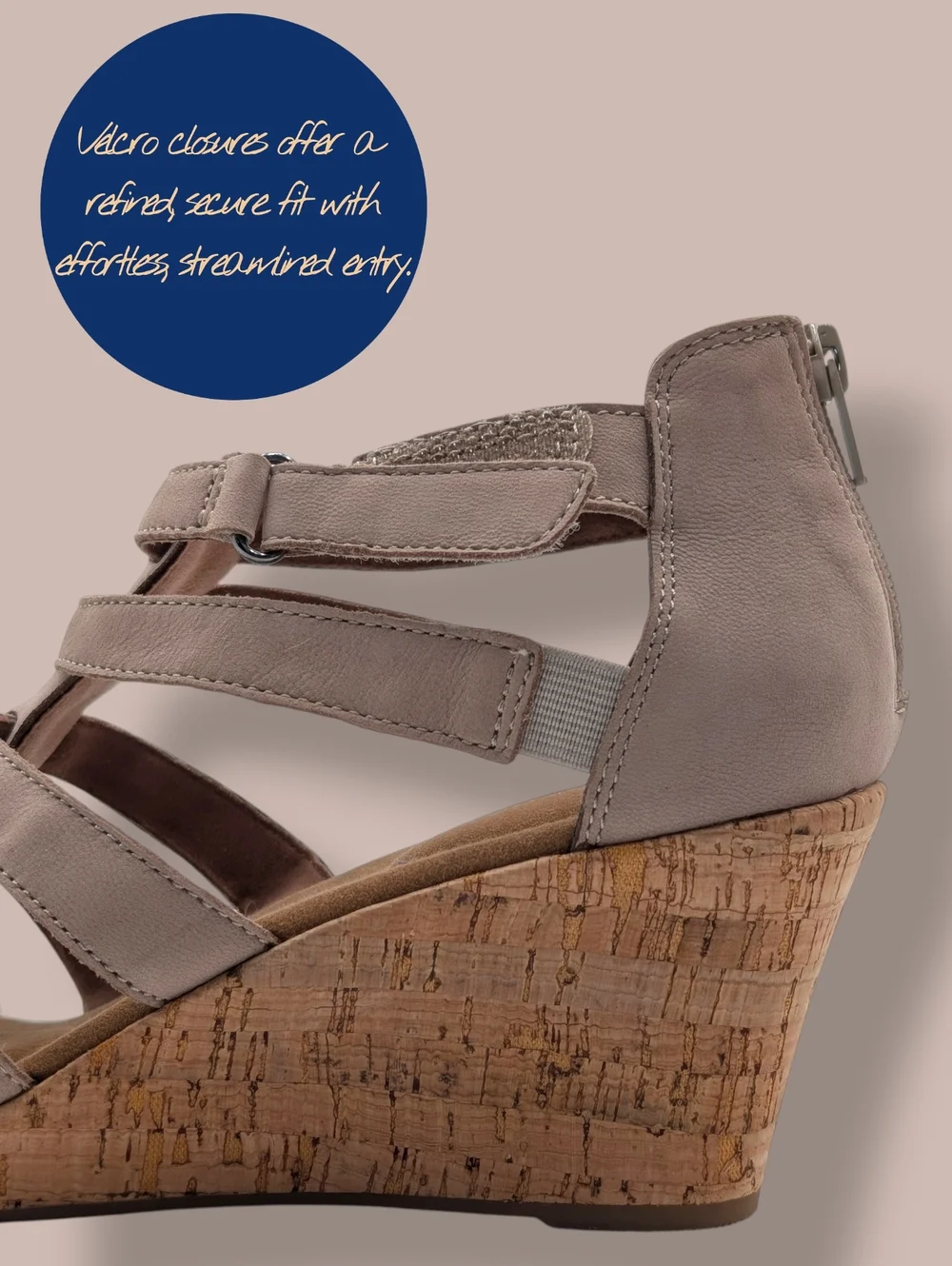 Rockport Briah Gladiator Sz 10 truTECH Taupe Strappy Cork Wedge Sandals Back Zip